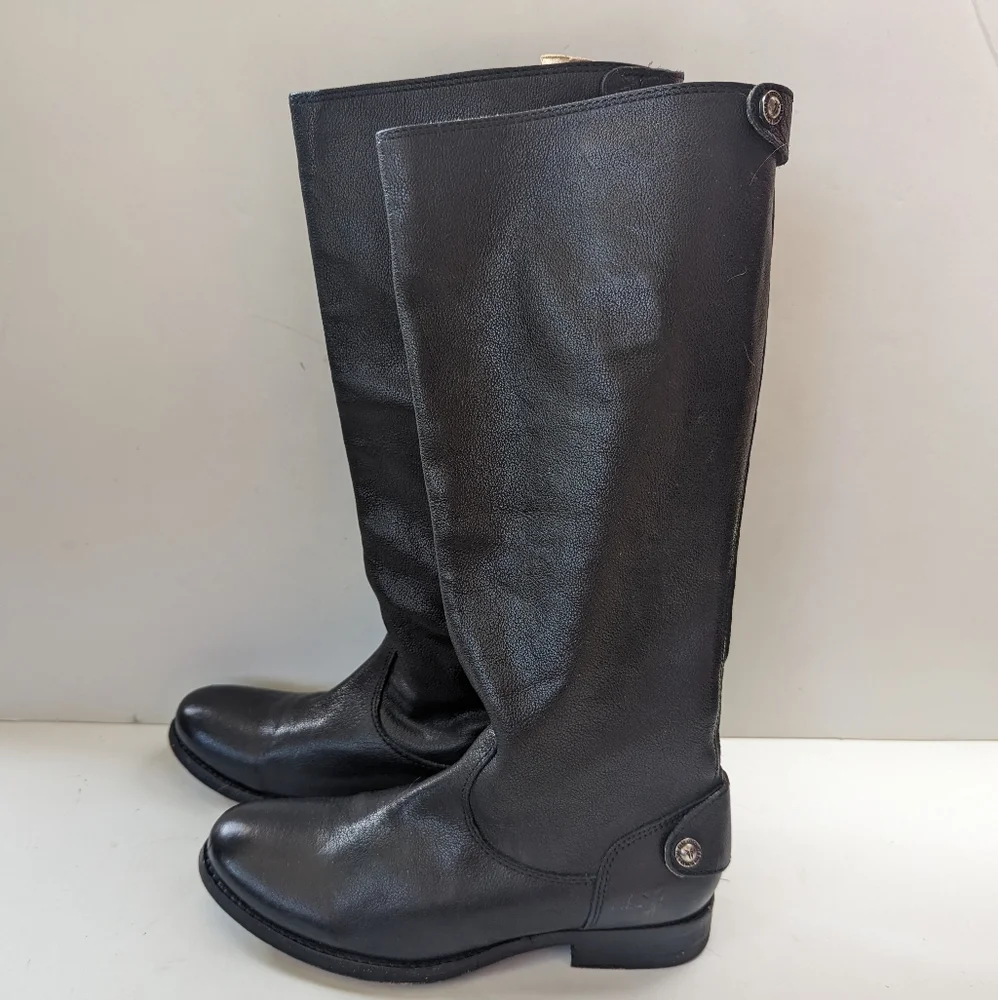 Frye Boots Women's 5.5 B Tall Black Leather back Zipper Low Heel
